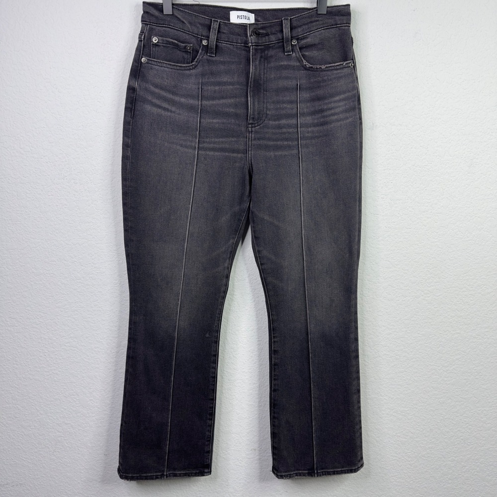 Pistola Jeans Women 29 Black Cotton Seam High Rise Cropped Flare Minimalist Edgy